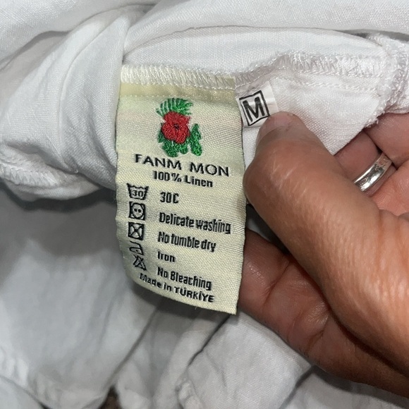 Andie x Fanm Mon The Serik Mini Dress Linen Embroidered Floral White Medium - Picture 13 of 13